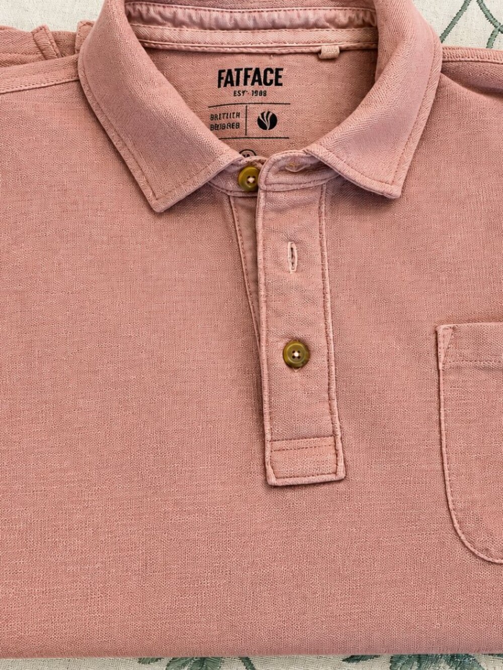 FatFace Men's XL Dusty Rose Pink Textured Polo Shirt Short Sleeve Pocket